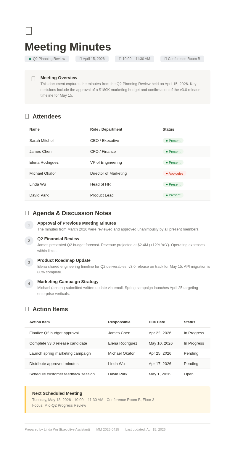 Notion style meeting minutes